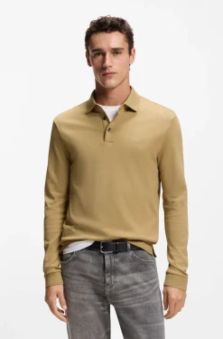 Long-sleeved polo shirt in interlock cotton with logo