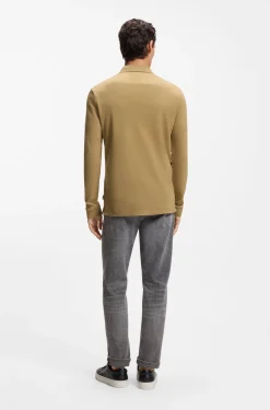 Long-sleeved polo shirt in interlock cotton with logo