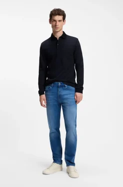 Long-sleeved polo shirt in interlock cotton with logo