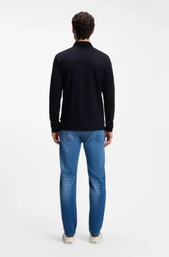 Long-sleeved polo shirt in interlock cotton with logo