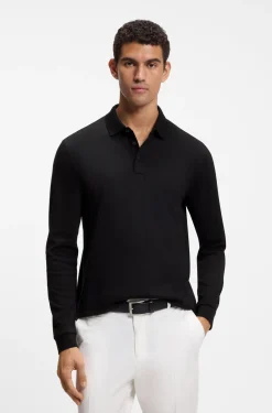 Long-sleeved polo shirt in interlock cotton with logo