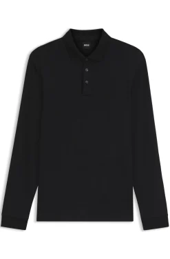 Long-sleeved polo shirt in interlock cotton with logo