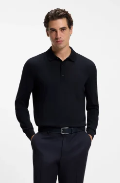 Long-sleeved polo sweater in Merino wool