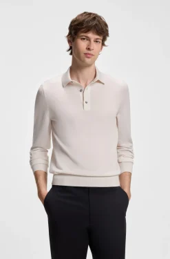 Long-sleeved polo sweater in Merino wool