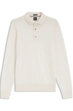 Long-sleeved polo sweater in Merino wool