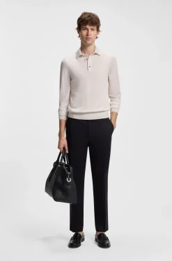 Long-sleeved polo sweater in Merino wool