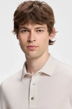 Long-sleeved polo sweater in Merino wool