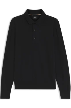 Long-sleeved polo sweater in Merino wool