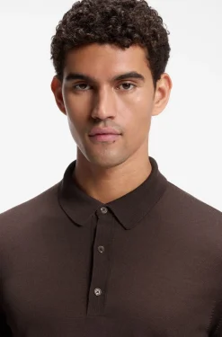 Long-sleeved polo sweater in Merino wool