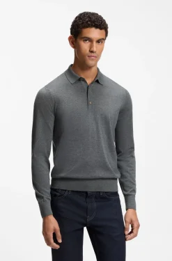 Long-sleeved polo sweater in Merino wool
