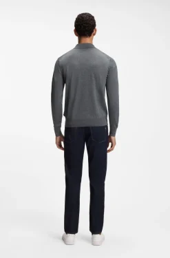 Long-sleeved polo sweater in Merino wool