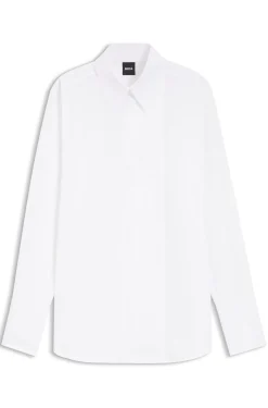 Long-sleeved shirt in cotton with pleating detail