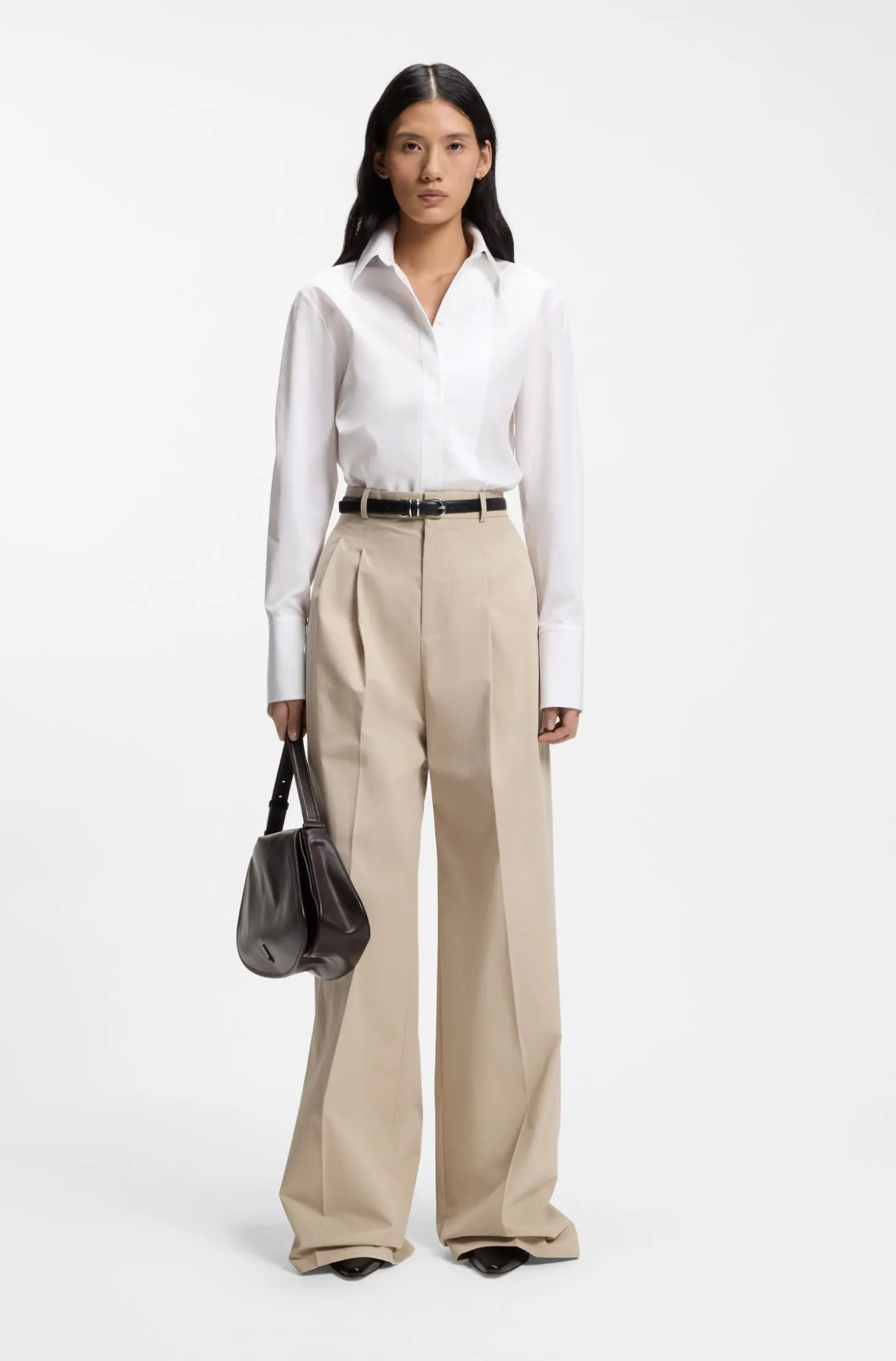 Long-sleeved shirt in cotton with pleating detail