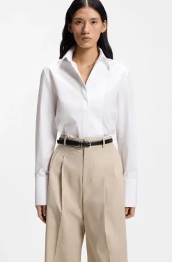 Long-sleeved shirt in cotton with pleating detail