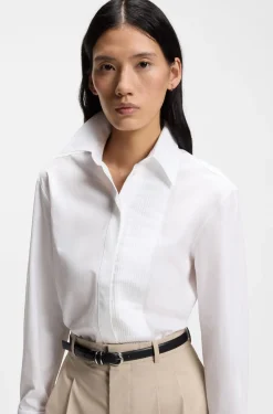 Long-sleeved shirt in cotton with pleating detail