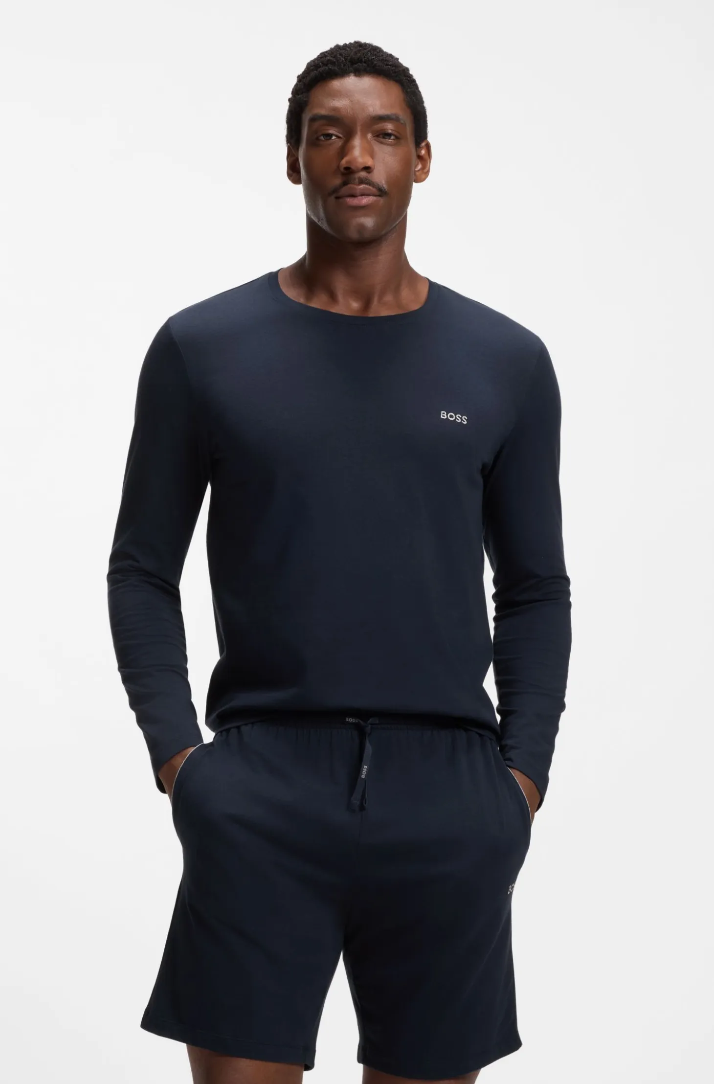 Long-sleeved top in stretch cotton with embroidered logo