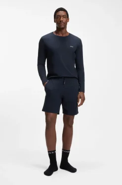 Long-sleeved top in stretch cotton with embroidered logo