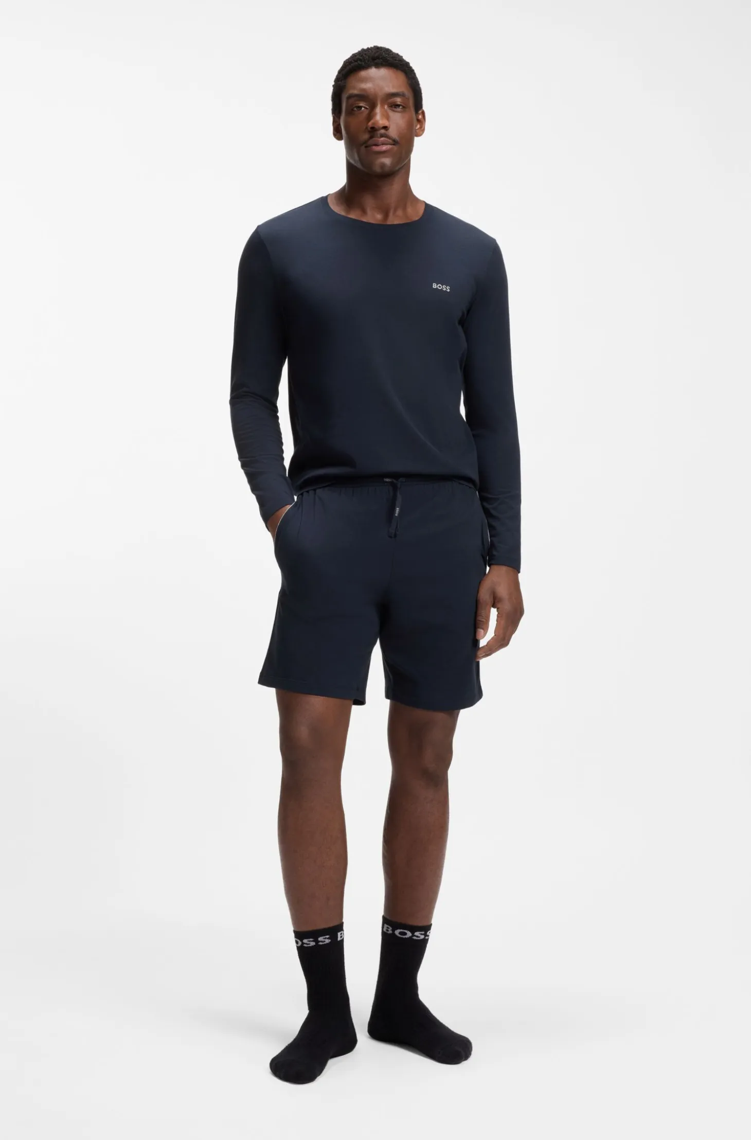 Long-sleeved top in stretch cotton with embroidered logo