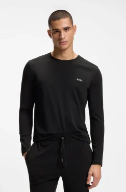Long-sleeved top in stretch cotton with embroidered logo