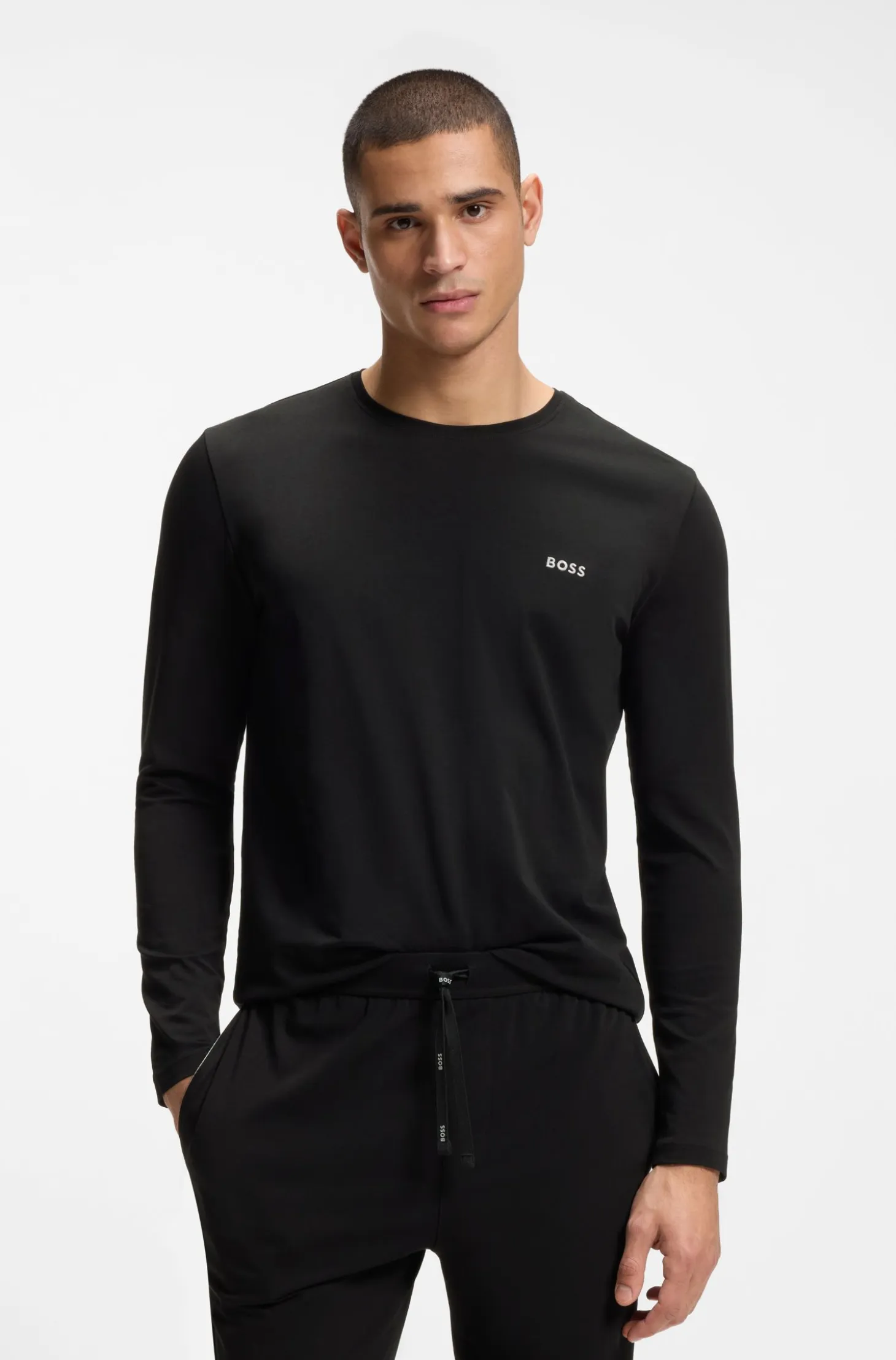 Long-sleeved top in stretch cotton with embroidered logo