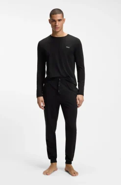 Long-sleeved top in stretch cotton with embroidered logo