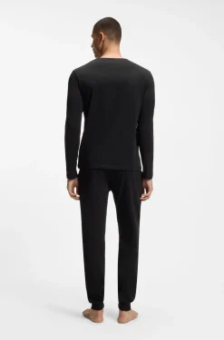 Long-sleeved top in stretch cotton with embroidered logo