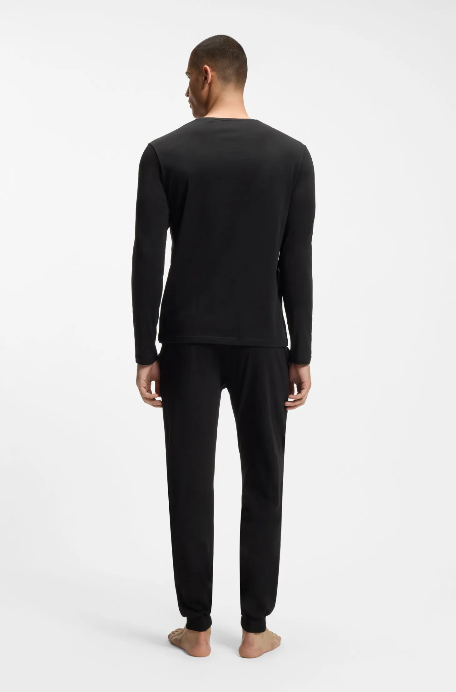 Long-sleeved top in stretch cotton with embroidered logo
