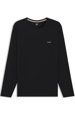 Long-sleeved top in stretch cotton with embroidered logo
