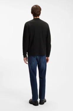 Long-sleeved T-shirt in cotton with mock neckline
