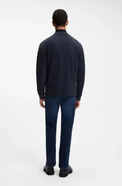 Long-sleeved T-shirt in cotton with mock neckline