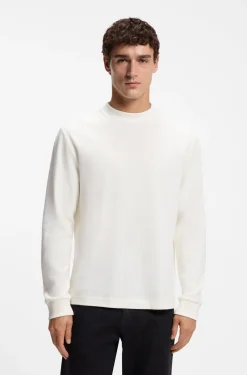 Long-sleeved T-shirt in cotton with mock neckline