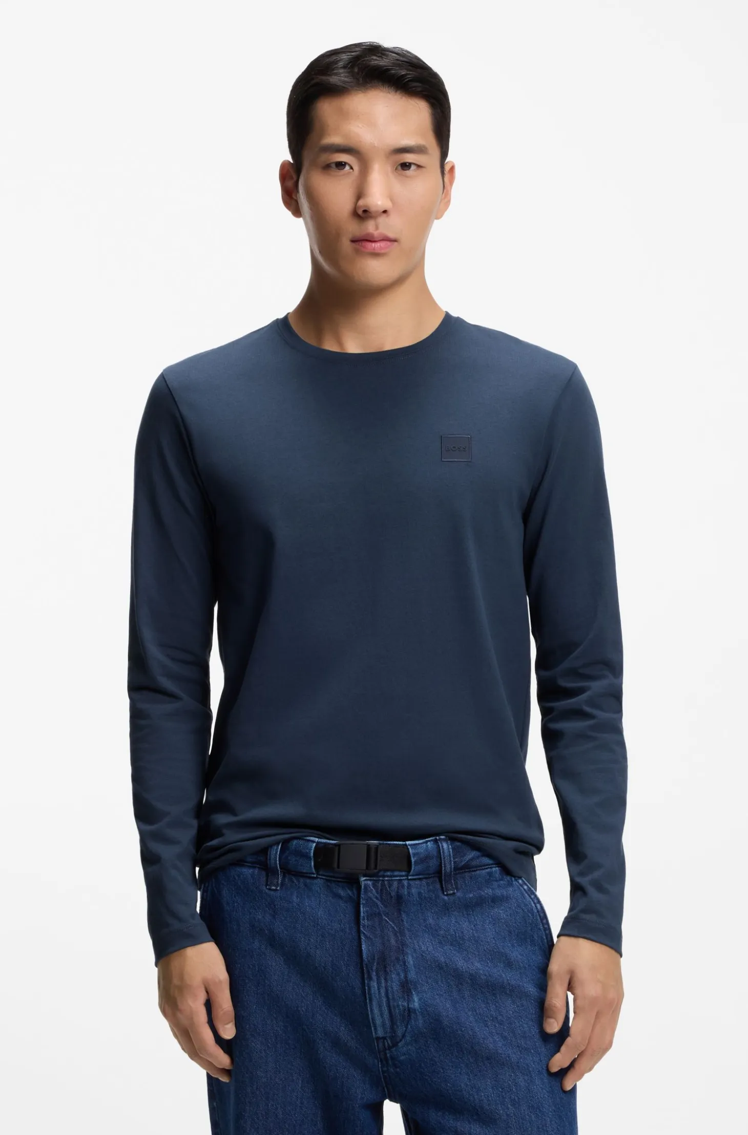Long-sleeved T-shirt in cotton with logo patch