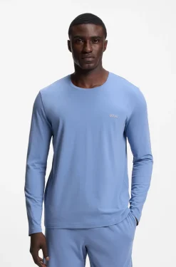 Long-sleeved T-shirt in stretch cotton with embroidered logo