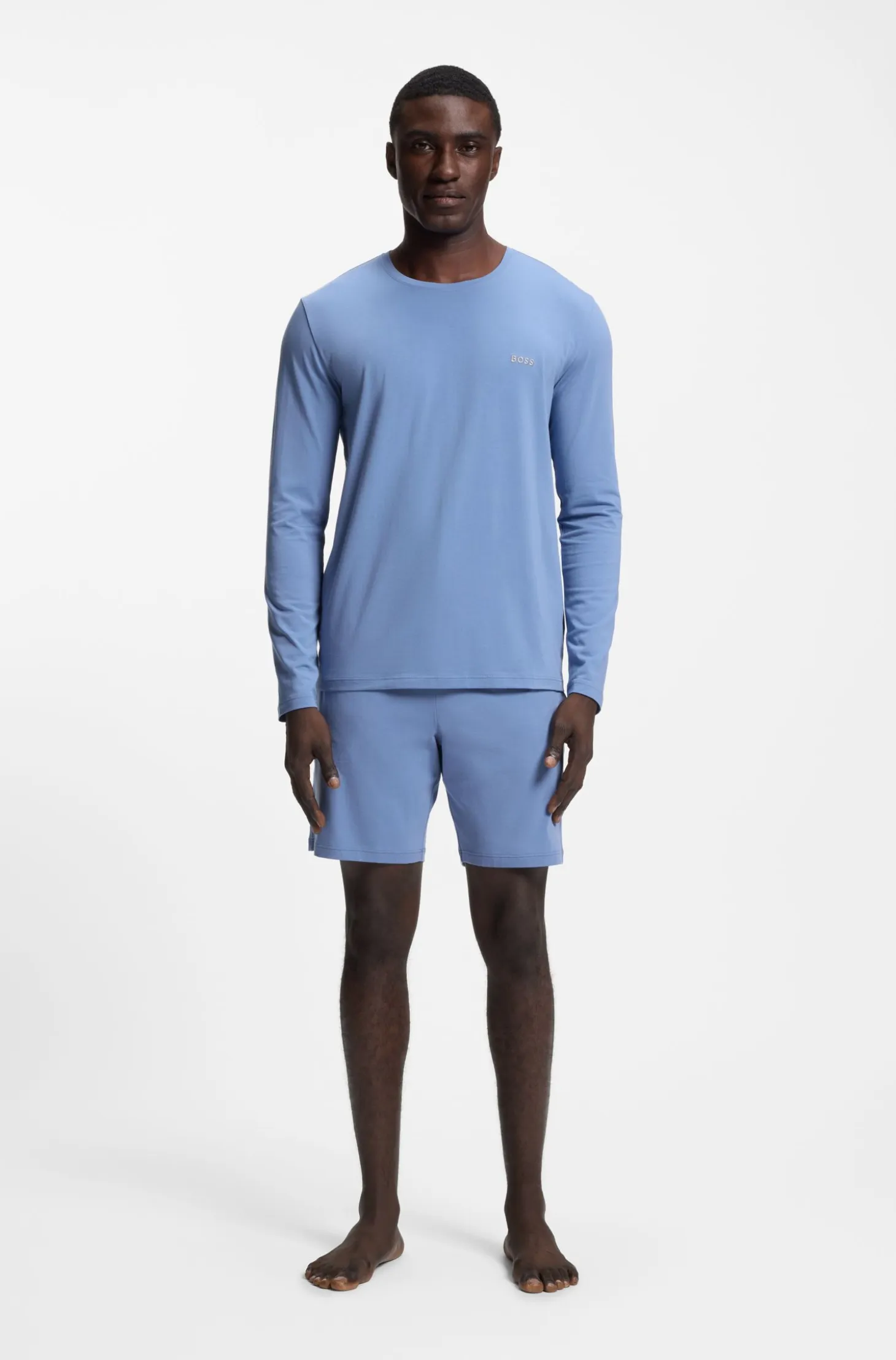 Long-sleeved T-shirt in stretch cotton with embroidered logo
