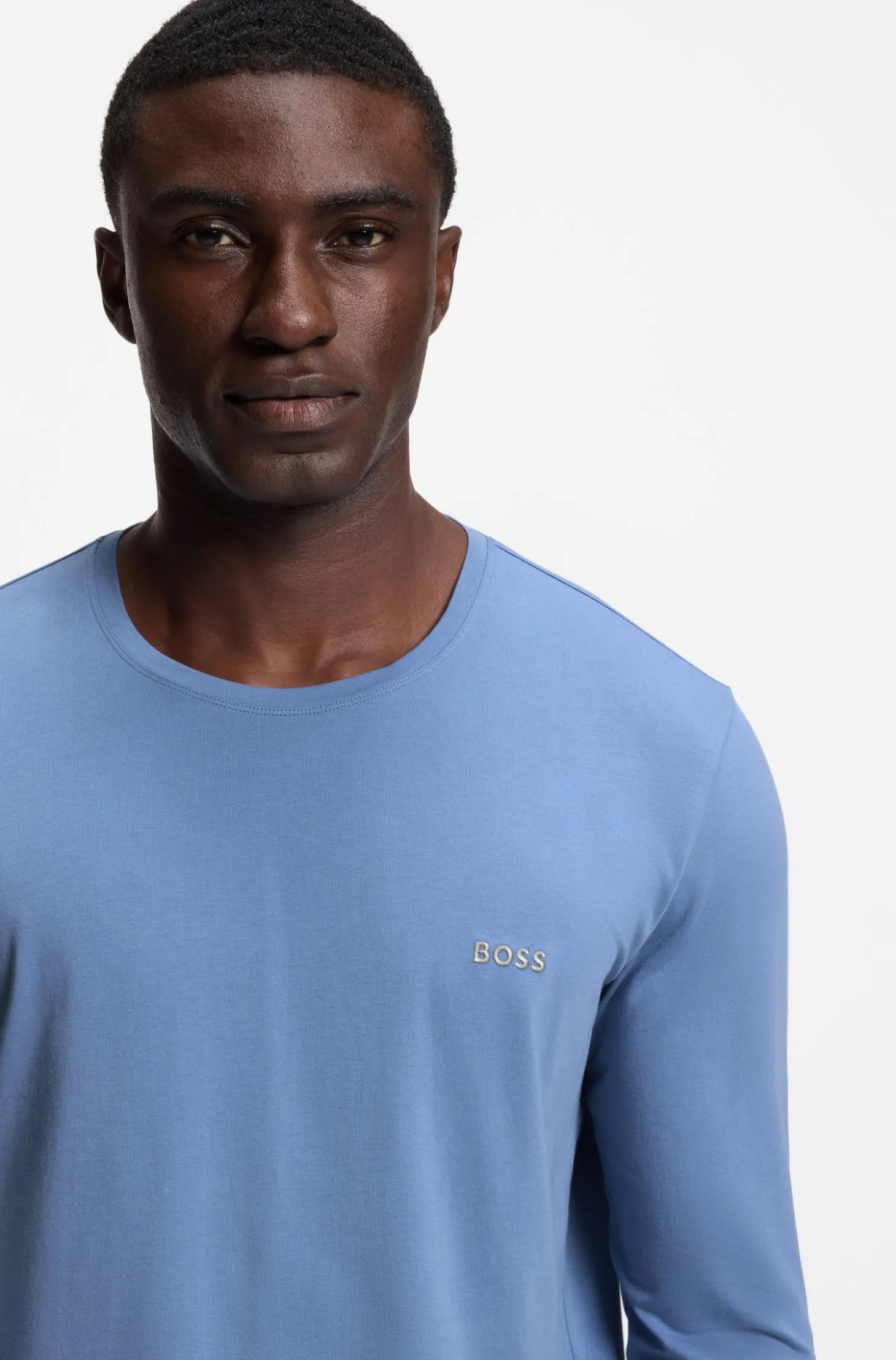 Long-sleeved T-shirt in stretch cotton with embroidered logo