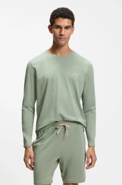 Long-sleeved T-shirt in stretch cotton with embroidered logo
