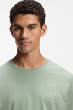 Long-sleeved T-shirt in stretch cotton with embroidered logo