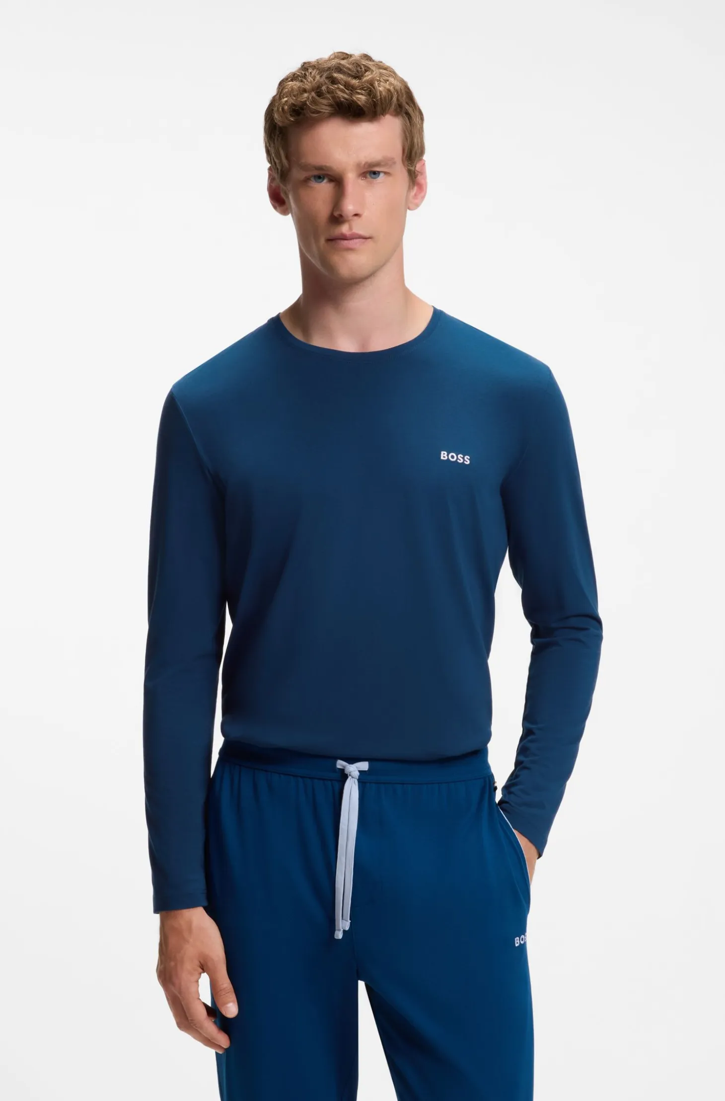 Long-sleeved T-shirt in stretch cotton with embroidered logo