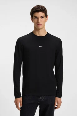 Long-sleeved T-shirt in stretch cotton with logo print