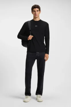 Long-sleeved T-shirt in stretch cotton with logo print