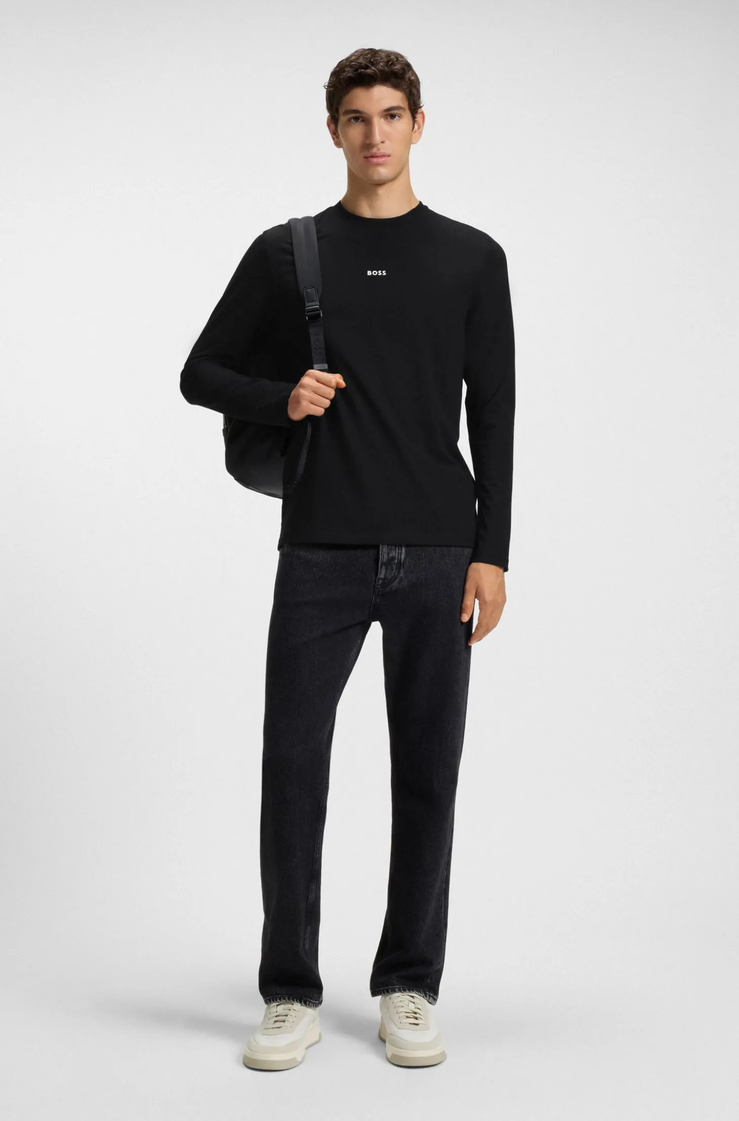 Long-sleeved T-shirt in stretch cotton with logo print
