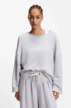 Loose-fit cotton-blend sweatshirt with raw-cut edges