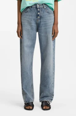 Loose-fit jeans in blue denim with exposed fly
