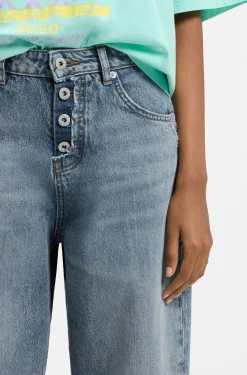 Loose-fit jeans in blue denim with exposed fly