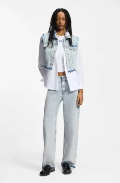 Loose-fit jeans in light-blue rigid denim
