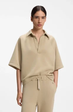Loose-fit polo sweatshirt in scuba jersey