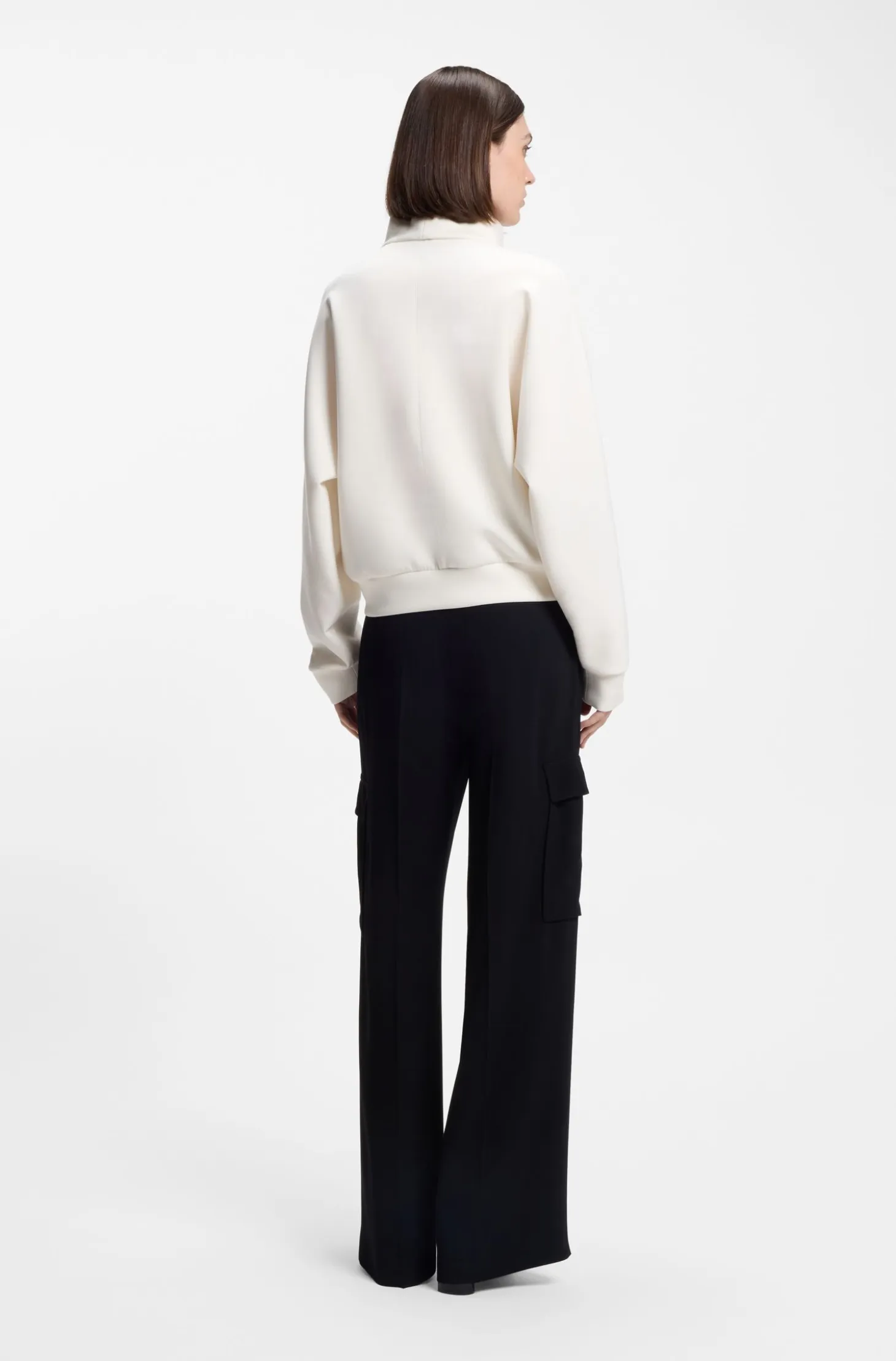 Loose-fit sweatshirt with draped funnel neck