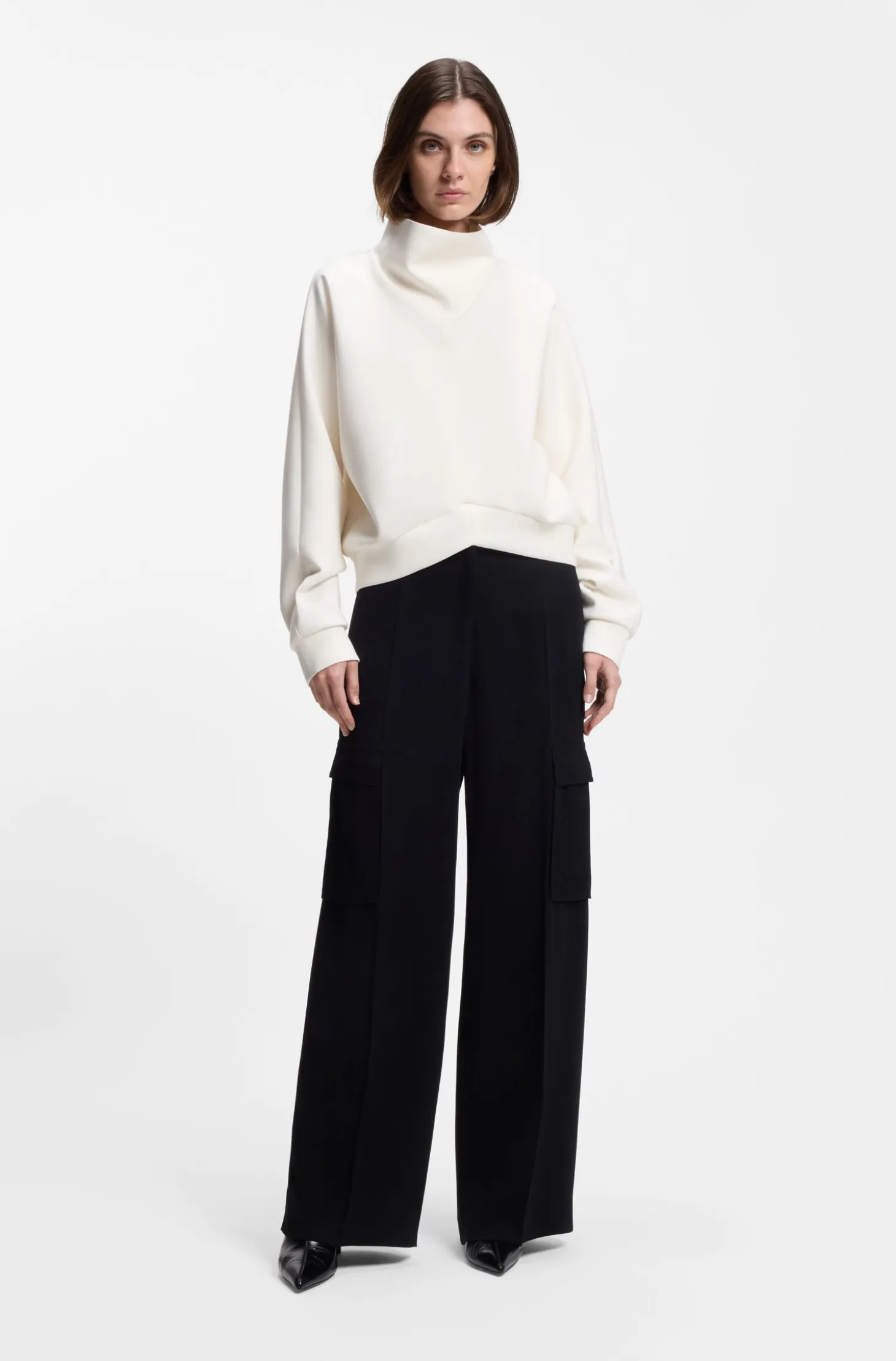 Loose-fit sweatshirt with draped funnel neck