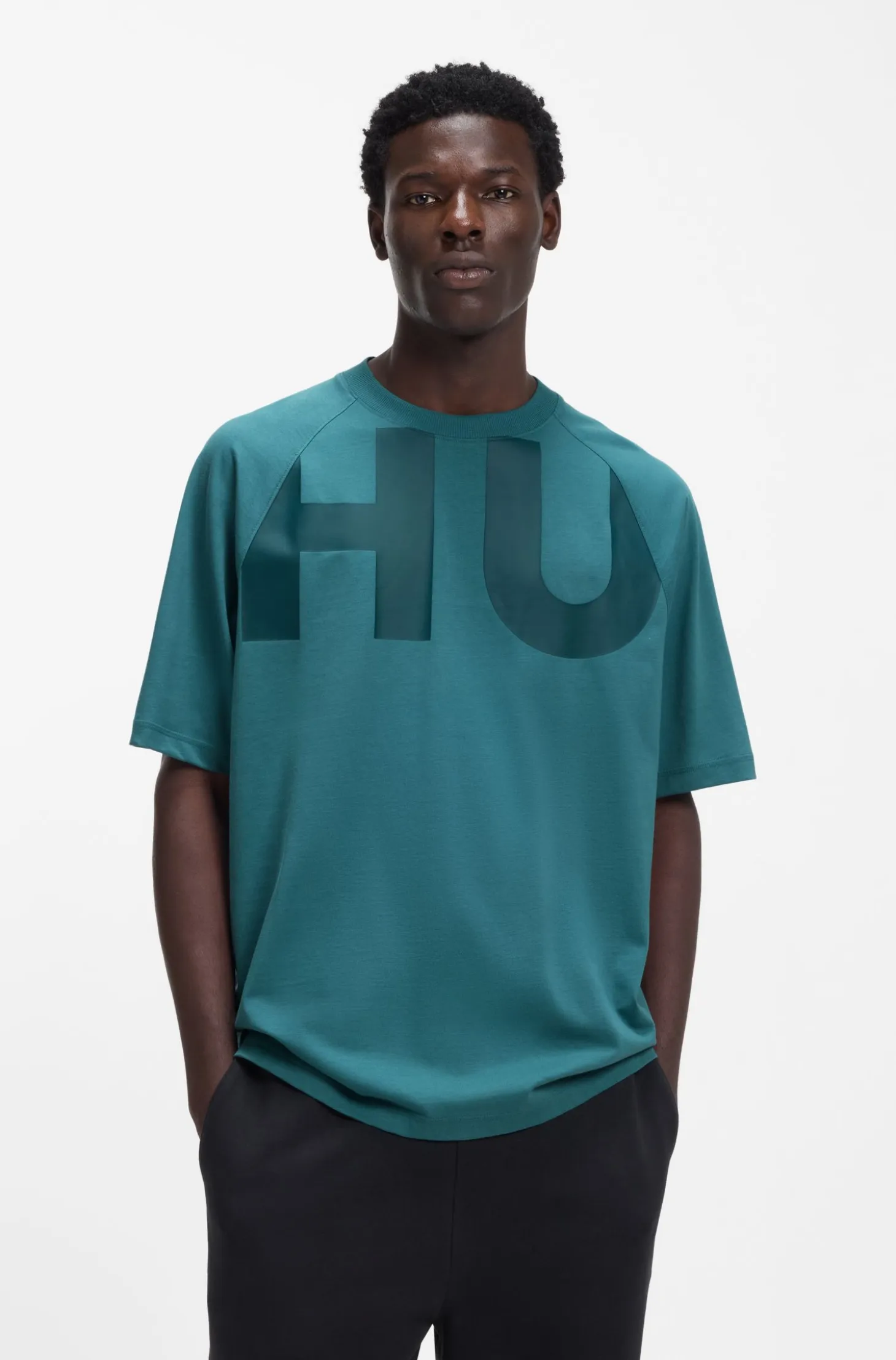Loose-fit T-shirt in cotton jersey with wraparound logo