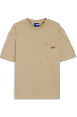 Loose-fit T-shirt in cotton with suede logo badge
